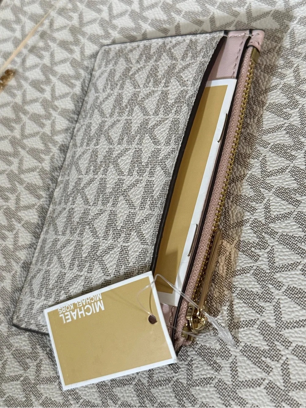 Michael Kors Blush Pink Logo Card Case with Gold Hardware